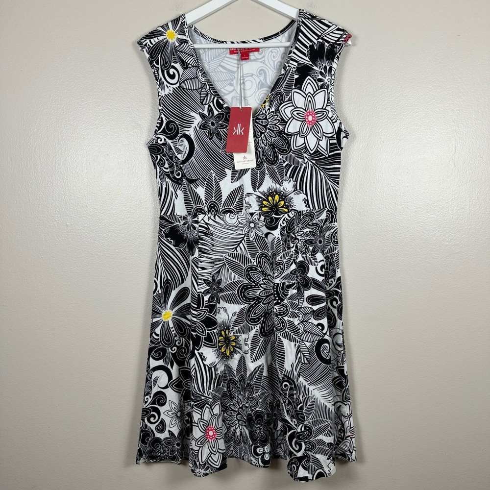 Krimson Klover Women's L Lola Dress Black White Tangled Floral NEW